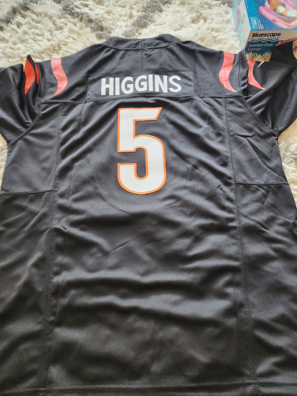 Higgins #5 Black and Orange Football Jersey